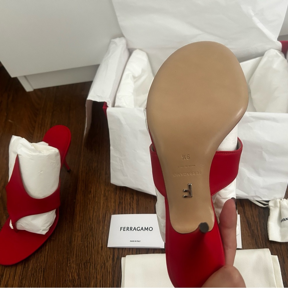 Salvatore Ferragamo Red Leather Thong Sandal - Picture 6 of 8